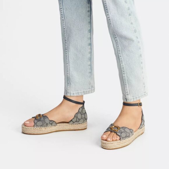 Coach Dillon Midnight Navy NEW w/box Jaquard Ankle strap Espadrilles - Picture 1 of 16